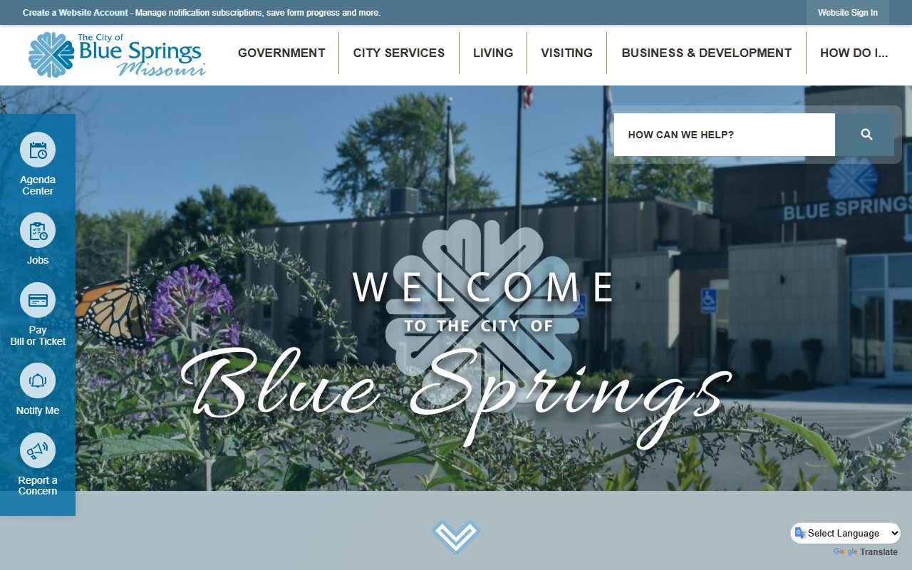 Blue Springs city website with police and booking release information