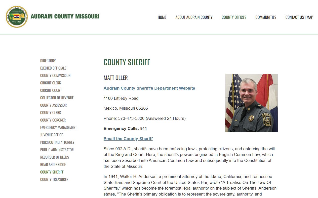 Audrain County Sheriff's Office website for booking releases