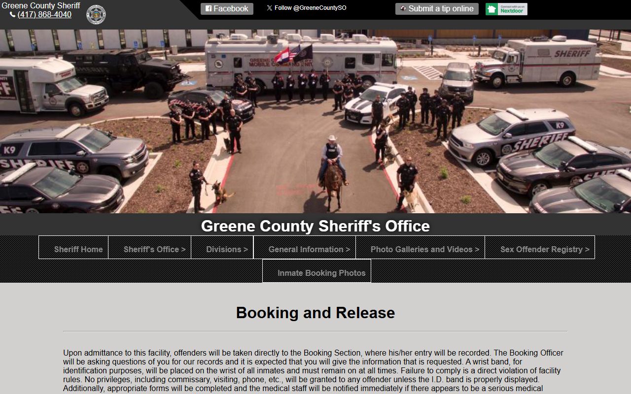 Greene County booking page showing recent booking releases