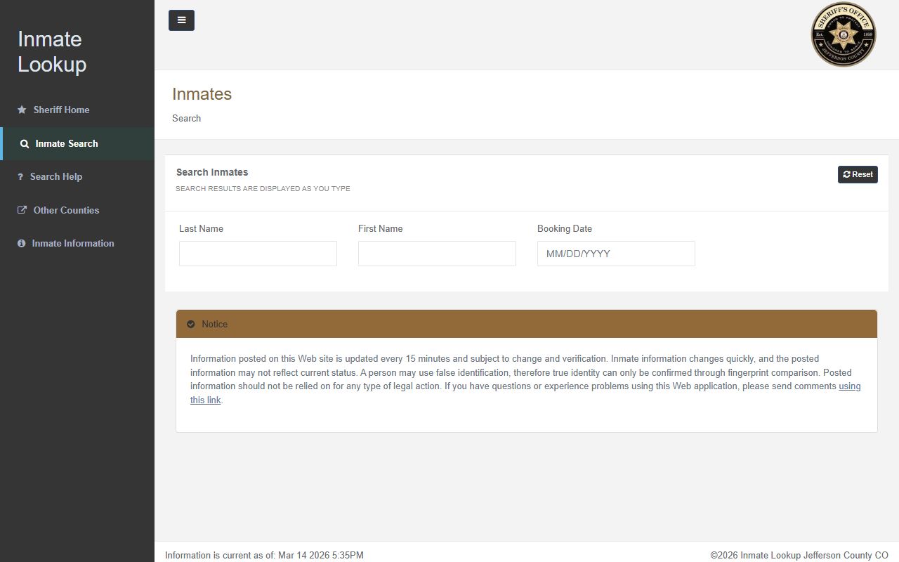 Jefferson County real-time inmate lookup showing booking releases
