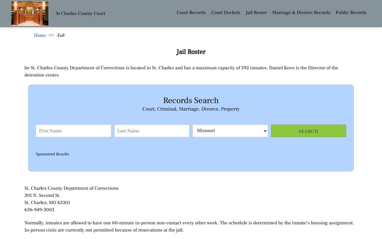 St. Charles County jail roster showing current inmates and booking releases