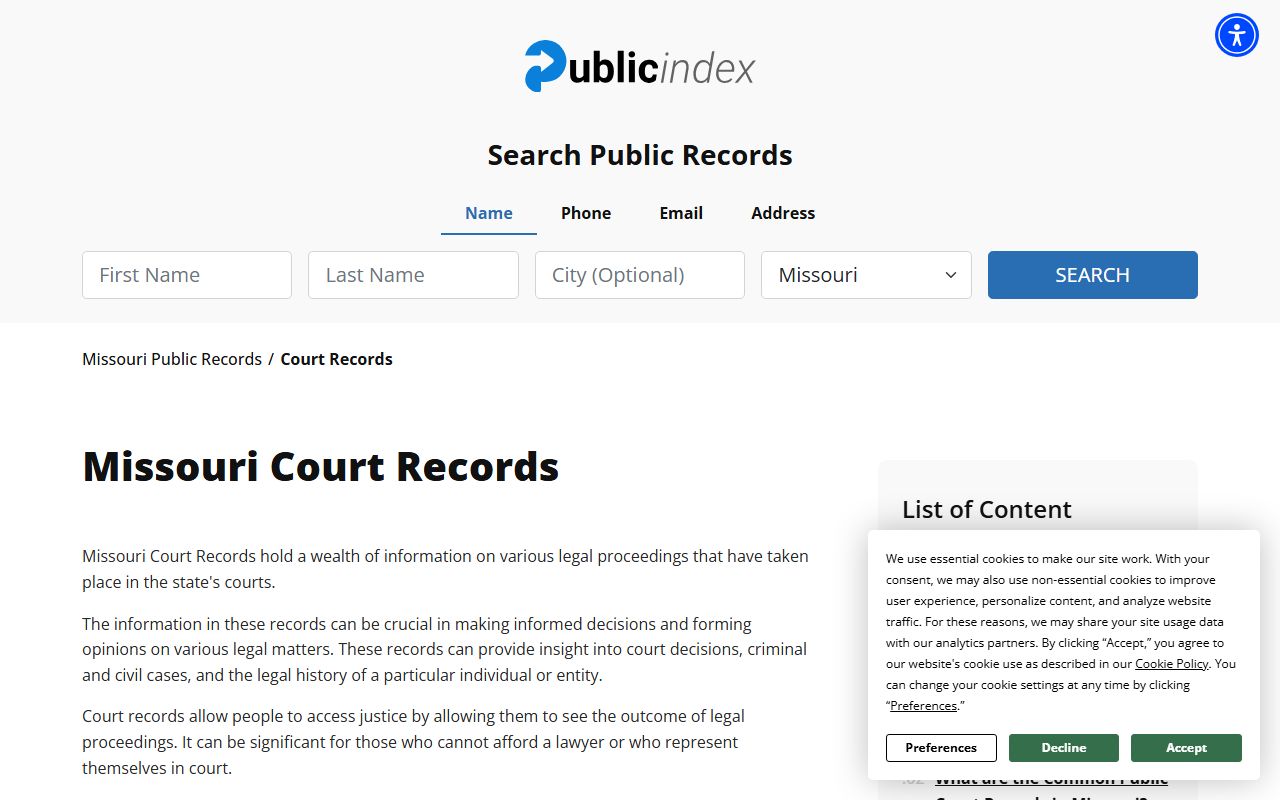 Missouri court records online portal for booking releases search